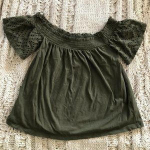 Express One Eleven | Olive Green Off the Shoulder Top | Size Small